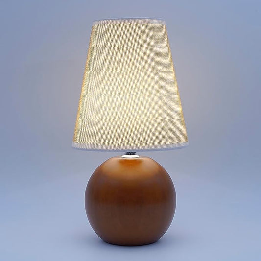 Vintage Wooden Base Fabric Night Lamp, Adjustable Light Color and Brightness with Power-Off Memory, Safe USB Powered, Retro LED Table Light for Bedroom Living Room Office (Flax Yellow)