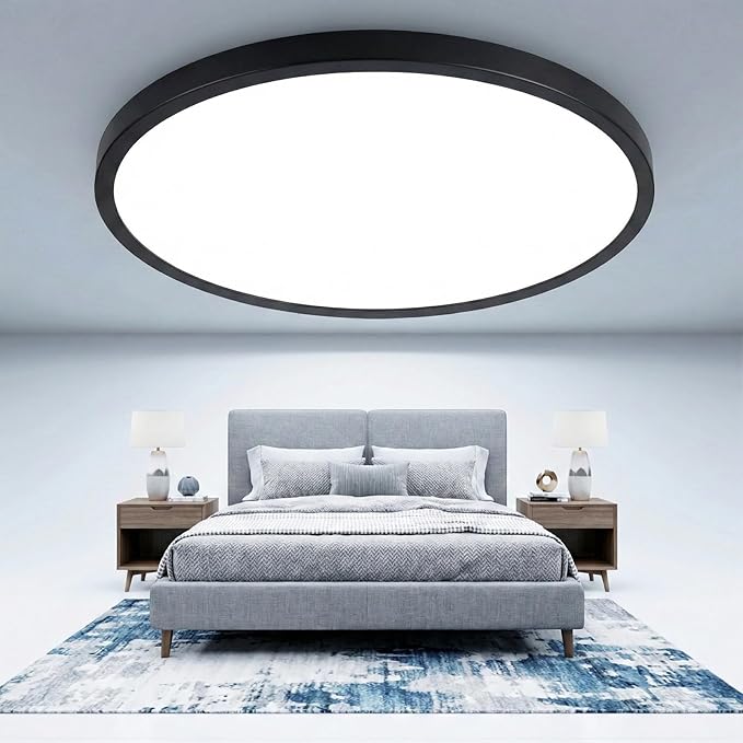16.5 Inch Large Flush Mount Ceiling Light Fixtures, 4200 Lumens 32W Ceiling Lamp, 2700K-6500K Selectable & Dimmable, 0.86 Inch Extremely Thin Black Modern Flat LED Ceiling Lights for Bathroom, 1 Pack