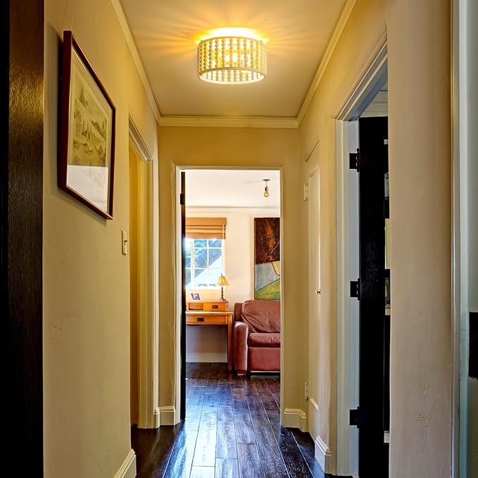 Luupyia White Beaded Boho Ceiling Light 3Lights, 12.79inches Wooden Bead Ceiling Light Fixture Mini Bohemian Chandelier Coastal Semi Flush Mount Overhead Lighting for Bedroom Hallway, E26