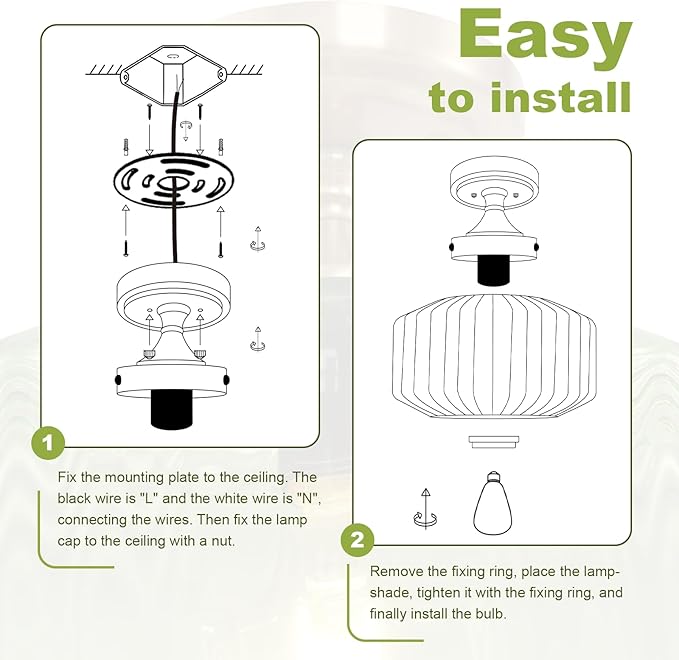 Mid-Century Modern Gold Flush Mount Ceiling Light Fixtures, Green Close-to-Ceiling Gold Chandelier for Entryway, Hallway, Porch, Corridor, Bedroom
