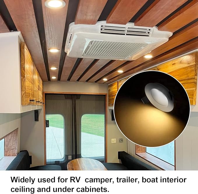 RVZONE RV Boat Recessed Ceiling Light 6 Pack 12V LED Puck Light with Hole Puncher DC 12V 3W Full Aluminum Downlights for Under Cabinet Camper Vans RV Interior Lighting,2700-3200K