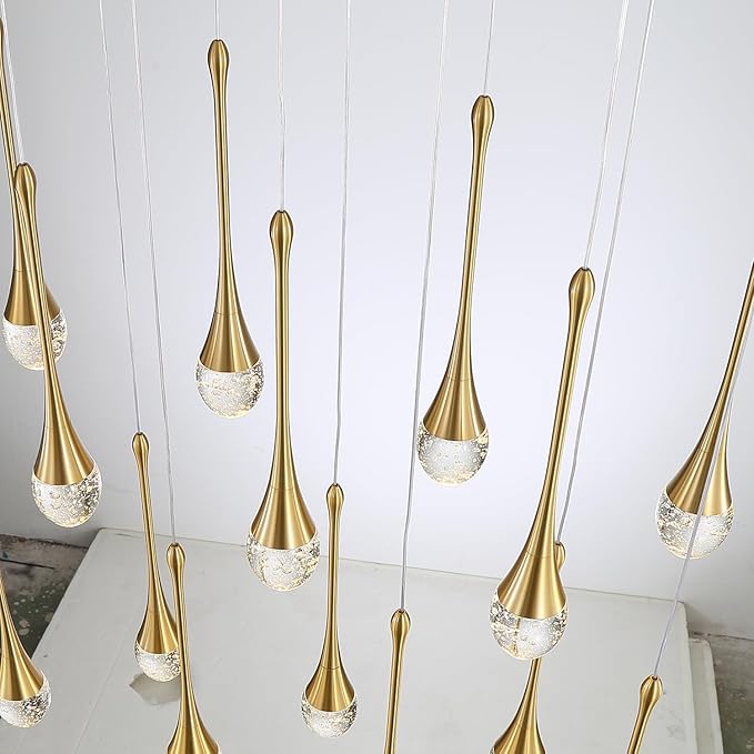 ykolupty 138'' High Ceiling Chandelier for Entryway Gold Raindrop Crystal Chandeliers for Living Room Foyer Staircase Flush Mount Sloping Ceiling Pendant Light Fixture LED Dimming 2700k-6000k