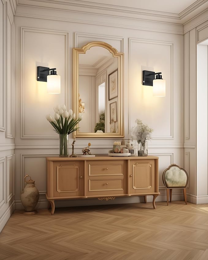 Rayogale Battery Operated Wall Sconce Set of 2, Black Rechargeable Wall Lights with Timer Function, Easy Install Dimmable Wireless Wall Lamps for Living Room, Bedroom, Hallway, Entryway Decor 3000K