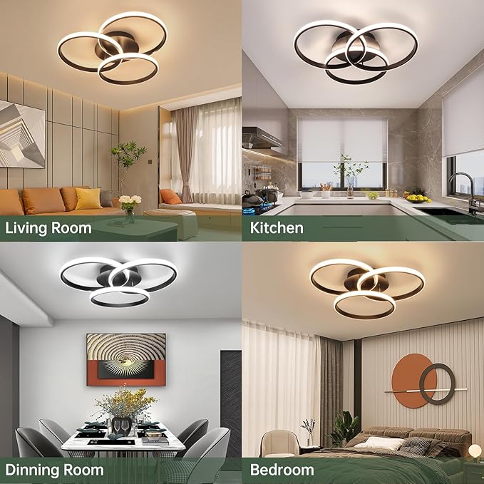Modern Led Ceiling Light Fixtures with Remote Control, Dimmable Flush Mount Ceiling Light for Bedroom, Living Room, Dining Room, Kitchen (Black, 3000K-6500K)