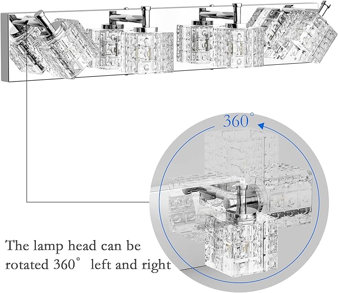 Ralbay Modern LED Chrome Vanity Lights - 4 Lights Crystal Bathroom Light Fixtures Over Mirror