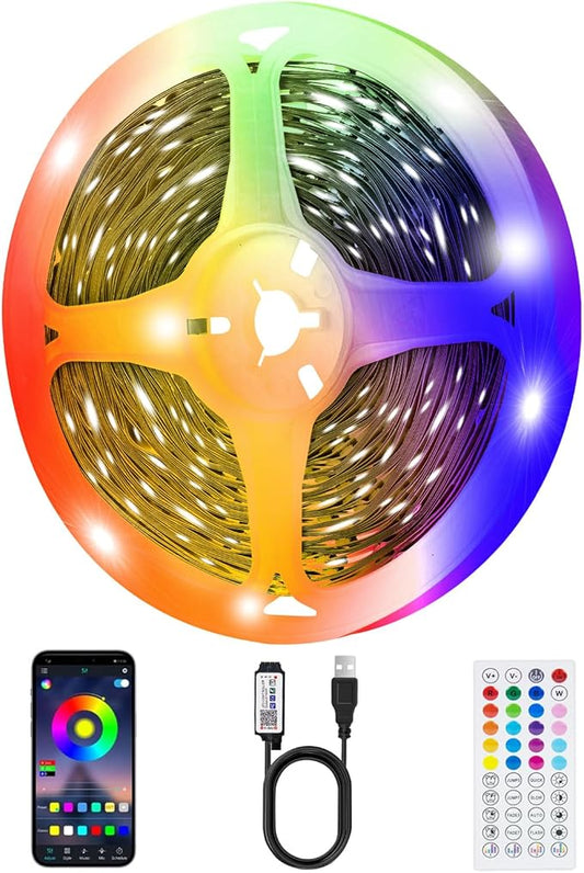 LED Strip Lights for Bedroom, 32.8ft Smart RGB Music Sync Bluetooth App & Remote Control, USB-Powered LED Strip Lights for TV, Gaming, Bedroom, PC, Home Theater