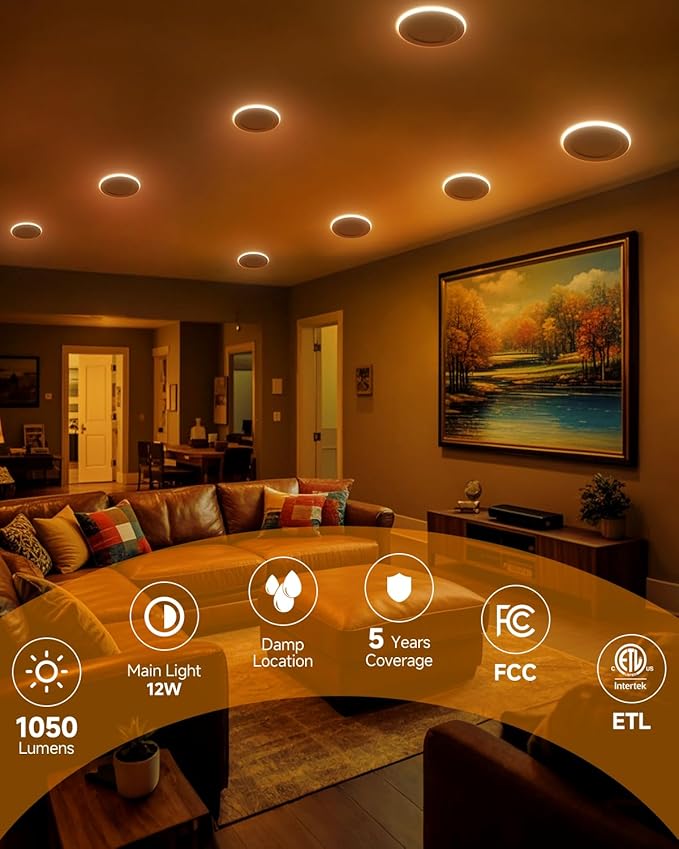Ensenior 48 Pack 6 Inch LED Recessed Ceiling Light with Night Light, Dimmable, 2700K-5000K 5CCT, 1050LM 12W 120V, High Brightness Canless Wafer Downlight - FCC&ETL