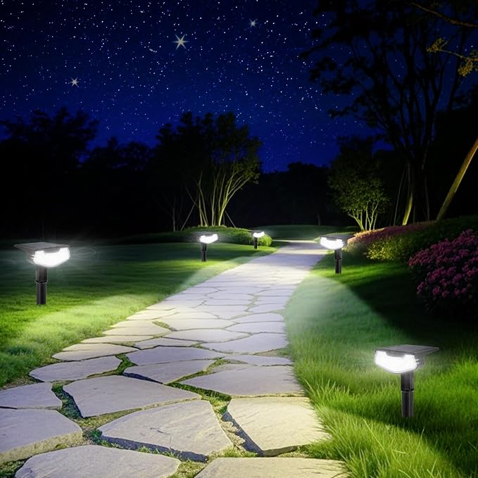 Solar Spot Lights Outdoor 1000lm, 6500K IP65 Waterproof with 3 Modes, 15H+ Long Lasting Stay On Stake Lights for Yard Garden House Garage Pathway (2 Pack)