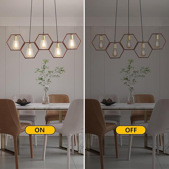 Farmhouse Kitchen Island Light Fixtures,5-Light Dining Room Light Fixtures Over Table, Industrial Pendant Lights Linear Chandeliers for Dining Room Kitchen Island
