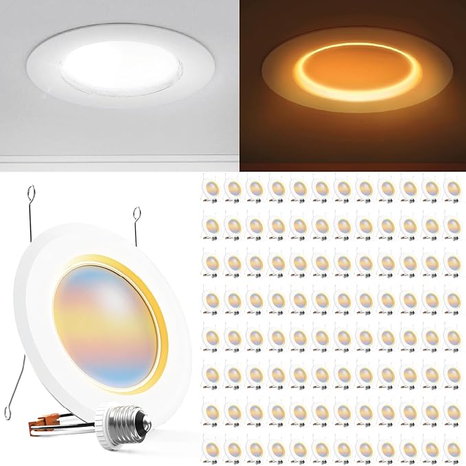 Sunco 96 Pack 6 Inch Recessed Light with Night Light, LED Can Lights Retrofit Lighting, 1000 LM, 12W, Selectable CCT 2700K/3000K/4000K/5000K/6000K, Dimmable, Damp Rated ETL