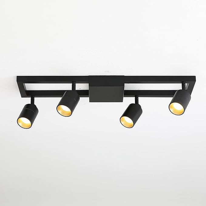 Shura - Square 4-Light Black Integrated LED Ceiling Light w/Rotatable Heads, Adjustable Flush Mount Ceiling Light, 3000K, 1820 Lumens