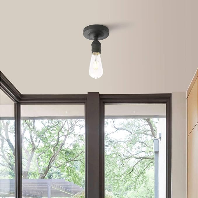 Phansthy Semi Flush Mount Ceiling Light Fixture, Vintage Industrial Close to Ceiling Light, Pendant Light Fixture Ceiling for Bedroom Kitchen Living Room Dining Room (Minimalist -Black)