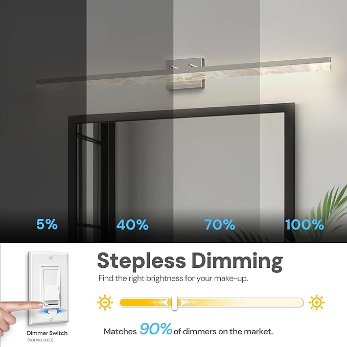 L LOHAS LED 48-Inch Bathroom Vanity Light Bar Over Mirror, Nickel Modern Bathroom Light Fixtures with Marble Acrylic Shade, 3CCT Adjustable LED Vanity Lights for Living Room Wall