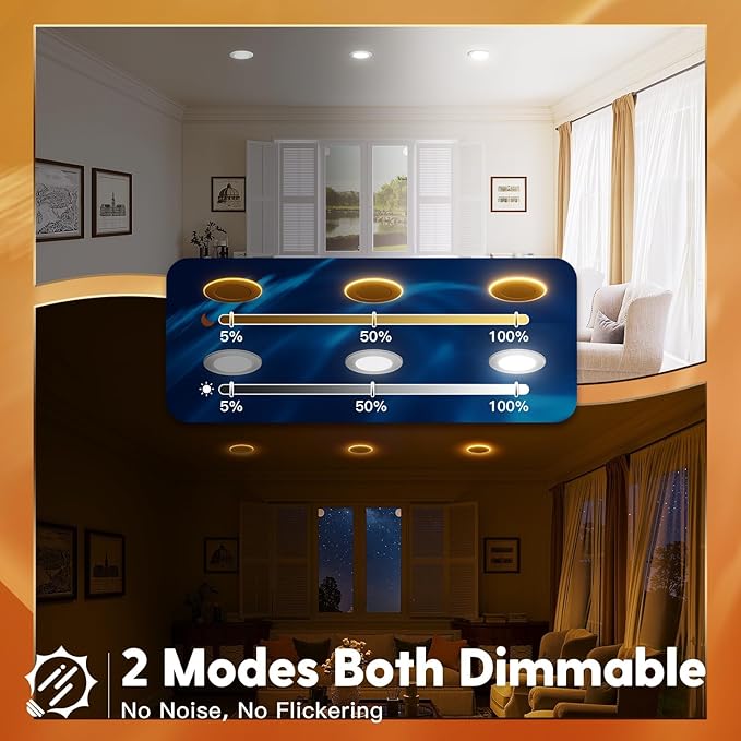 FREELICHT 12 Pack 4 Inch 5CCT LED Recessed Can Light with Night Light, 2700K/3000K/4000K/5000K/6000K Selectable Flat Recessed Lighting, 7W=60W, 700LM, Dimmable Retrofit - ETL & FCC