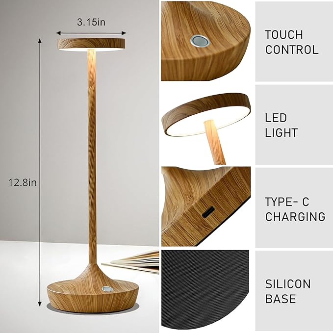 Set of 2 Cordless Table Lamps, Rechargeable 6000mAh LED Desk Lamps, Up to 60 Hours, Touch Control with 3-Level Dimming, Waterproof for Restaurant, Dining, Patio & Home Decor (Bamboo Pattern)