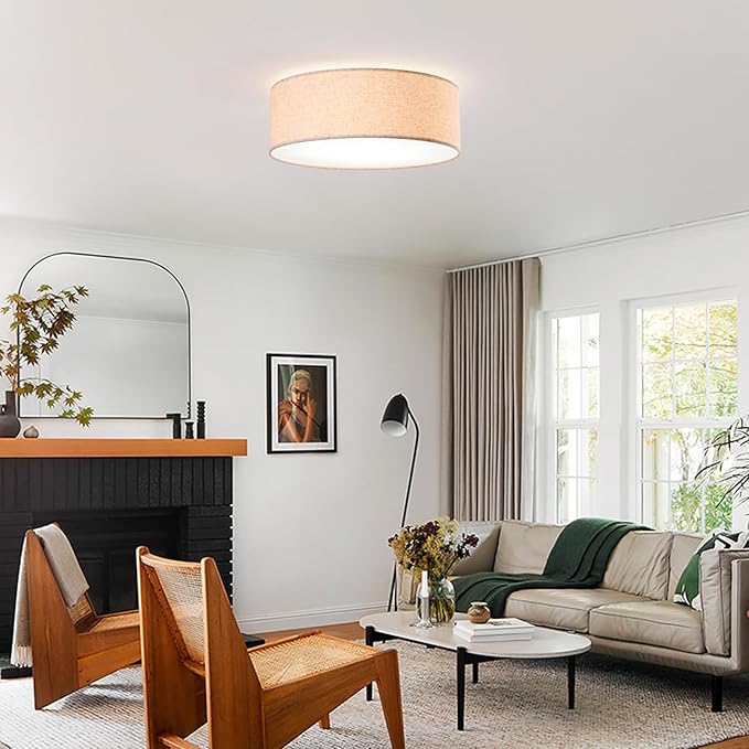 18-inch recessed Ceiling Light Fixture with Linen Shade, Modern Drum-Style Ceiling Light, UL-Certified, Suitable for Living Rooms, bedrooms, Kitchens, entryways, and Rustic Decor