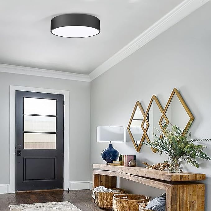 Flush Mount Ceiling Light,11.8 inch 2-Light Close to Ceiling Light Fixture,Matte Black Indoor Lighting Fixtures Ceiling for Bedroom Foyer Kitchen Entryway,Closet and Hallway