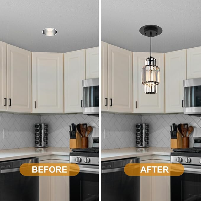 5 and 6 inch Recessed Can Light Conversion Kit, Ceiling Light Fixture Upgrade, Pendant & Hanging, 7¾ Inch Flat Steel Ceiling Medallion, Black Finish 2 Packs