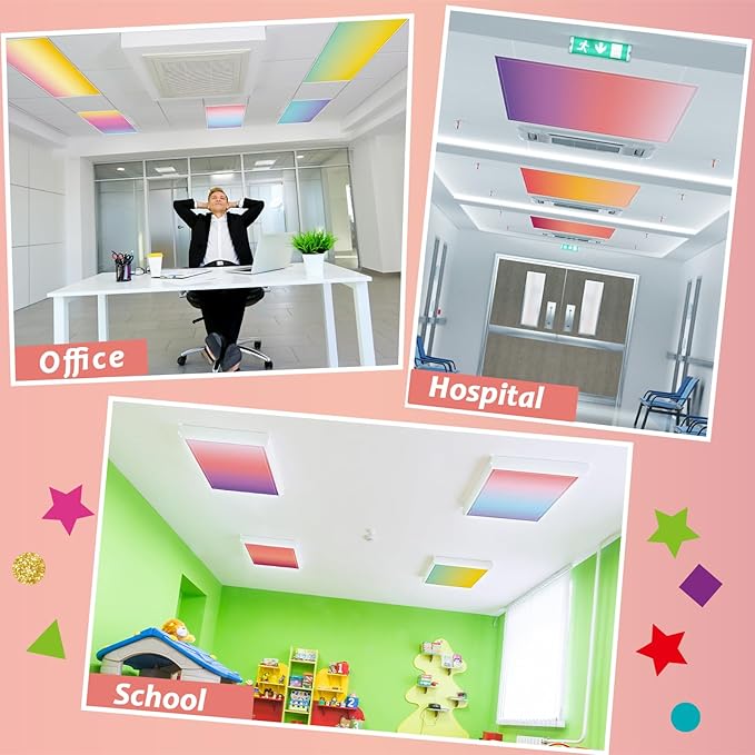 8 Pack Fluorescent Light Covers with 80 Magnets Decorative for Classroom Ceiling Light 4 x 2 Feet Magnetic Lights Covers Filter Easy Install for Office School Hospitals Drop Ceiling Supplies(Gradient)