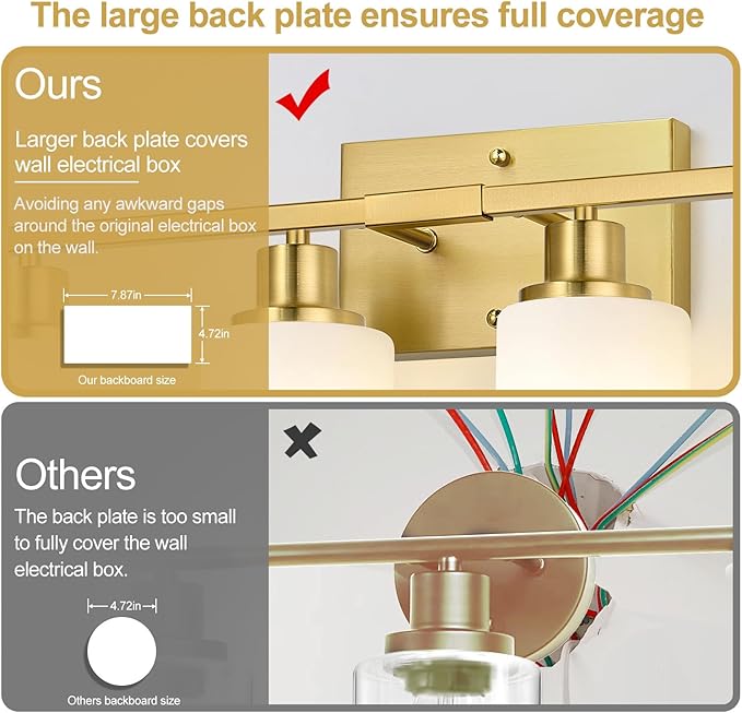 Indoi 4-Light Bathroom Light Fixtures, Brushed Gold Vanity Lights with Milk Glass Shades, Modern Bathroom Wall Lamp for Mirror Living Room Bedroom Porch