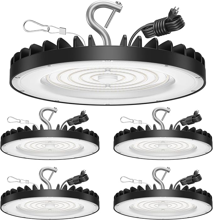 4 Pack UFO Led High Bay Light 200W, 6000K Daylight 30000lm AC100-277V UFO Shop Lights Fixture with US Plug, IP65 Waterproof Bay Lighting for Commercial Industrial Warehouse Workshop Garage Factory