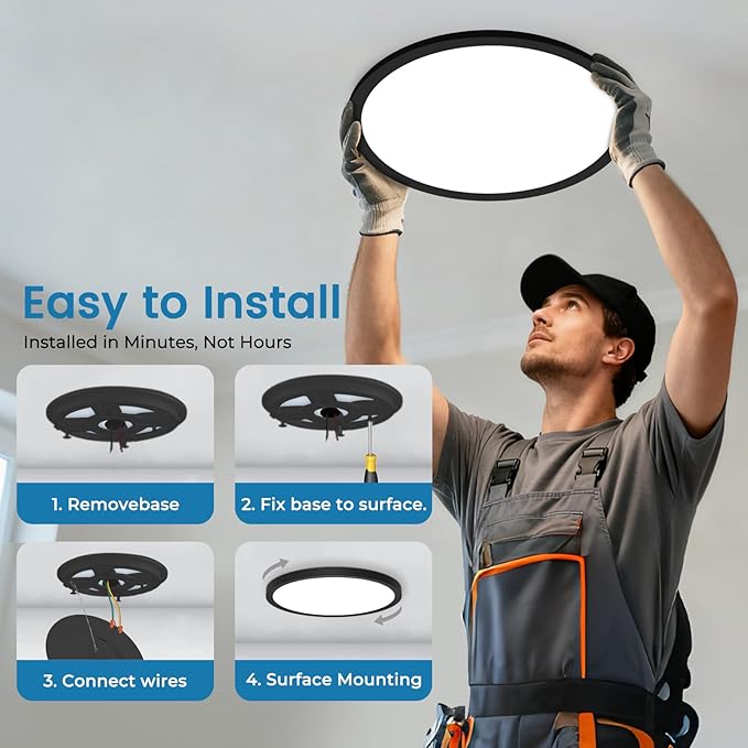 6Pack 12 Inch Slim Dimmable LED Flush Mount Ceiling Light Fixture, 24W=2640LM & 5CCT Selectable (2700K-6500K), Low Profile House Upgrade Led Light for Hallway, Porch & Closets, Black