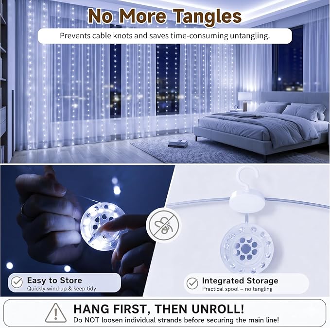 HXWEIYE 300LED Untangled Curtain Lights, 9.8x9.8Ft USB Fairy Twinkle String Lights with Remote and DIY Timer, 8 Modes Window Wall Hanging Light for Bedroom Dorm Backdrop Room Decor, White