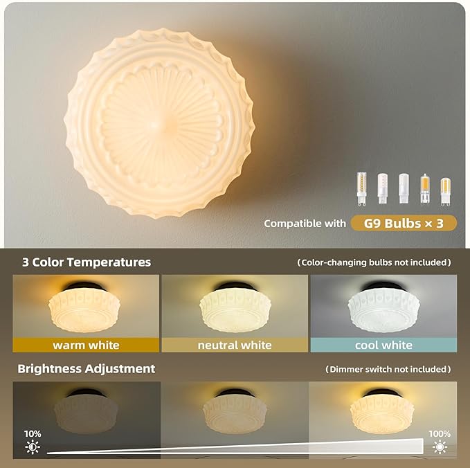 Milk Glass Schoolhouse Ceiling Light - Small 12 Inch Vintage Mid Century Modern Flush Mount Lighting Fixtures - Antique Art Deco Lamp for Hallway Bedroom Kitchen Entryway Laundry Foyer Bathroom Hall