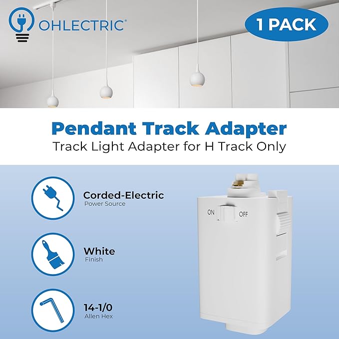 OHLECTRIC Pendant Track Adapter for H Track Only - Halo Track Adapter Supports Weight Upto Maximum of 10 Lbs and SVT 18/3 Wire - White