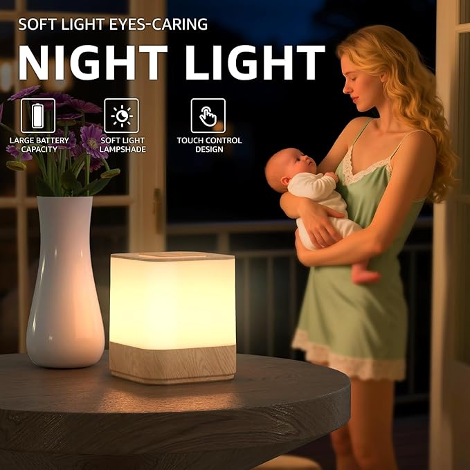 uuffoo 2 Pack Rechargeable Night Light Lamp 3 Color Touch Dimmable LED Portable Table Lamp Battery Operated, USB Changing, Small Cordless Lamp for Bedside Bedroom Travel