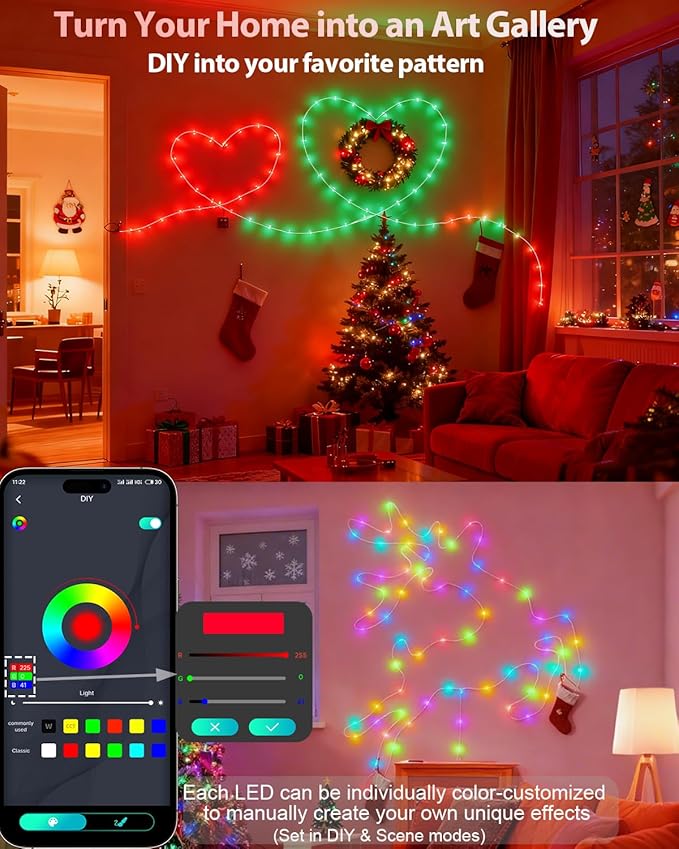 Smart Fairy String Lights, 33Ft DIY Twinkle Lights USB Port, Multicolor Warm White, App/Remote Control, 12 Modes &Music Sync for Bedroom,Party, Halloween, Indoor Christmas Tree Decor