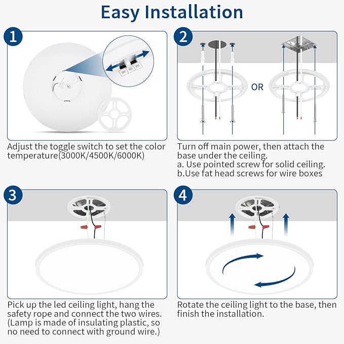 2 Packs 16'' Led Ceiling Light Fixture, 0.67 Inch Ultra Thin Flush Mount, Dimmable & 3000K/4500K/6000K Selectable, 28W 2800LM, White, for Bedroom, Kitchen, Dining Room, Home Office, Hallway