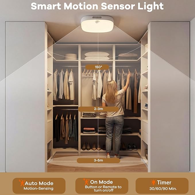 Shower Light IP65 Waterproof, Motion Sensor Ceiling Light, Rechargeable Closet Light with 10000mAh Battery & Remote, 18 RGB Colors LED Bathroom Shower Lamp for Inside Shower/Bathtub, Mood Lighting