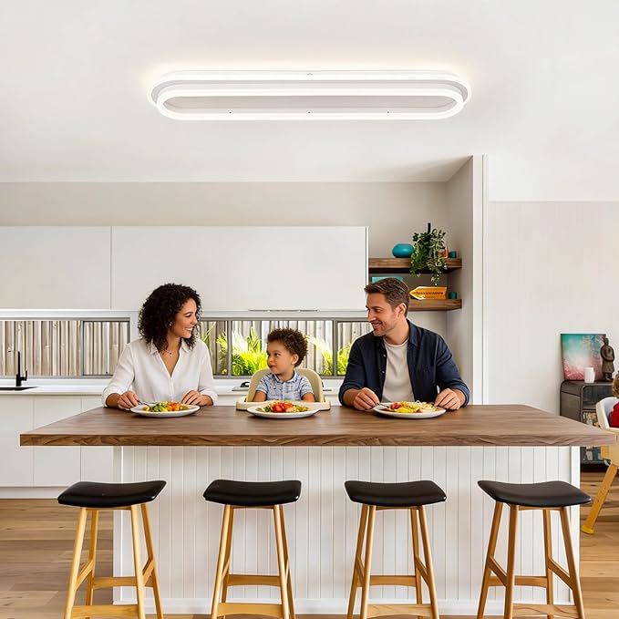 Modern Linear Ceiling Light, 31.5Inch Dimmable LED Flush Mount Ceiling Lamp with Remote Control, Long Kitchen Ceiling Light Fixture for Living Room Dining Room Bedroom Hallway (White)