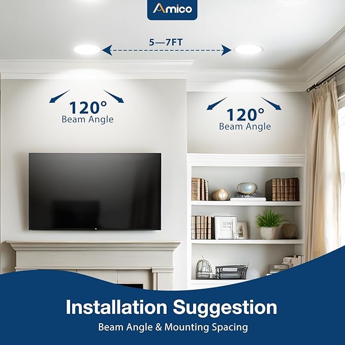 Amico 4 Pack 6 Inch 5CCT Ultra-Thin LED Recessed Ceiling Light with Junction Box, 2700K/3000K/3500K/4000K/5000K Selectable, 12W Eqv 110W 1050LM Brightness Dimmable Canless Wafer Downlight, ETL & FCC