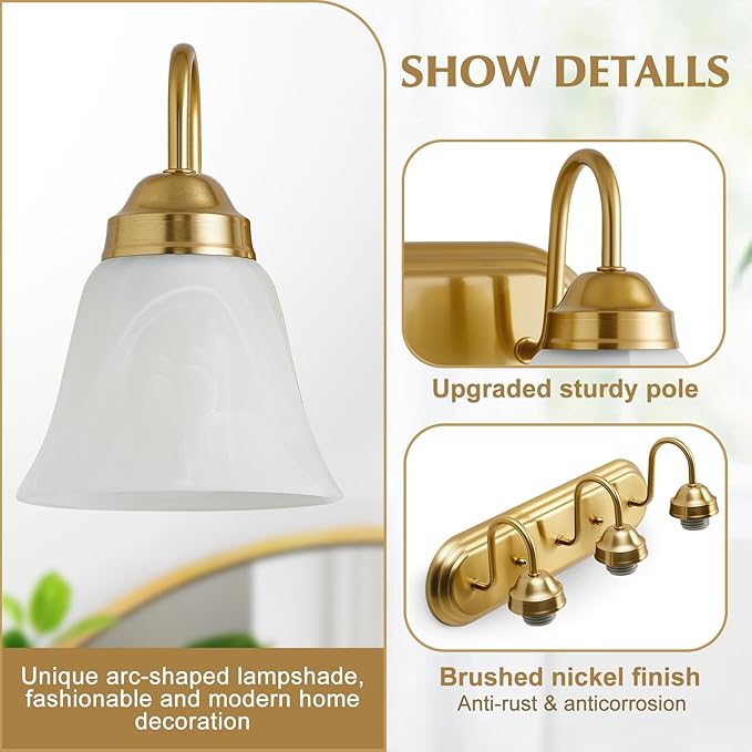 EJIAXIN Bathroom Light Fixtures Over Mirror - 3 Light Bathroom Vintage Lighting Fixtures Wall Lamp Easy Install Vanity Lights Not Included Bulb Apply for Mirror Living Room Cabinet Bedroom