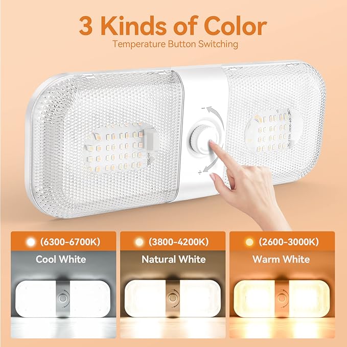 LILTSDRAE RV Lights Interior 1700LM，3 Color 12V Volt Led Light, Super Bright 120 LEDs Dome Light Fixture for RV Accessories/Camper/Car/Trailer/Boat (Crystal Finish/(Cold +Warm+Natural Light) 4PCS)
