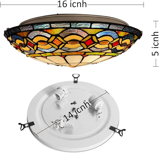 ARTZONE Tiffany Ceiling Lights, Stained Glass Ceiling Light 3-Lights 16 Inch Tiffany Flush Mount Ceiling Light for Bedroom Dining Living Room Entryway Foyer