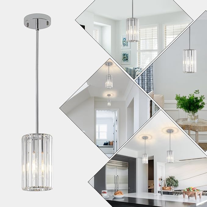 Chrome 2-Pack Modern Pendant Lights Mini Chandelier Kitchen Island Pendant Lights Hanging Light Fixtures Adjustable Crystal Chandelier Fixture for Island Dining Room Hallway Bedroom