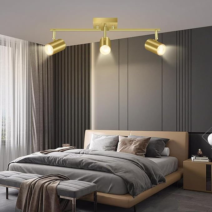 3 Light Track Lighting Fixtures Ceiling, Gold Kichen Track Lighting, Rotatable Light Heads, Adjustable Modern LED Track Lights for Kitchen/Living Room/Hallway/Bar,GU10 Bulb Not Included