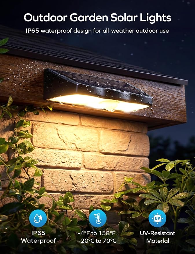 Solar Fence Lights Outdoor with Motion Sensor, 8 Pack Warm White Fence Lights Solar Powered 3 Modes IP65 Waterproof Dusk to Dawn Outdoor Lights for Patio Deck Wall Backyard Garden Decorative