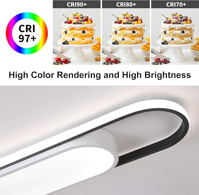 4Ft Modern Smart LED Linear Ceiling Lights Dimmable LED Ceiling Lamp with Remote Control,65W Metal/Acrylic Flush Mount Ceiling Lighting Fixtures for Kitchen Living Room Kitchen Dining Room (48")