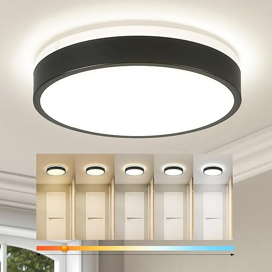 Ken & Ricky Flush Mount Ceiling Light, Dimmable Led Close to Ceiling Light Fixtures for Kitchen Bathroom Bedroom Hallway 5cct (Black, 12 Inch)
