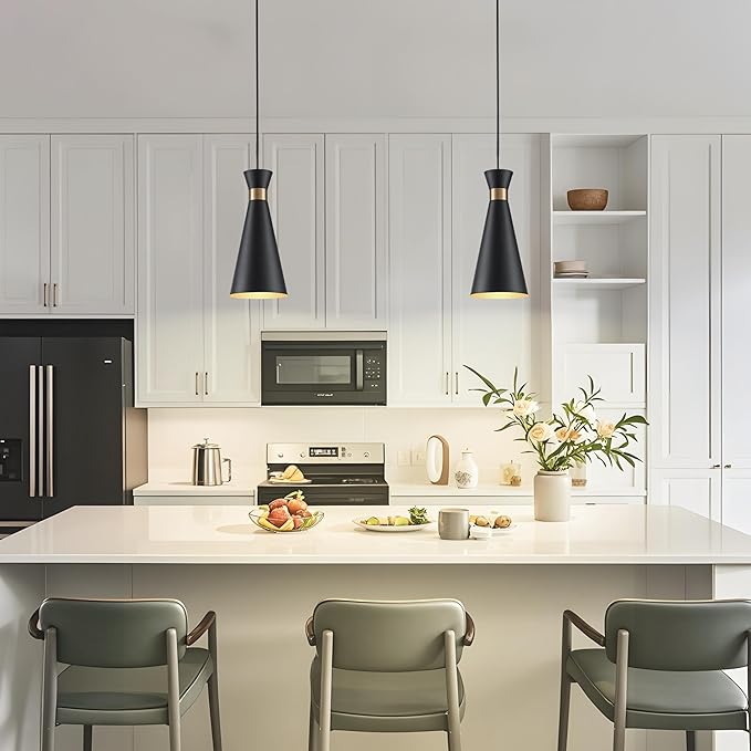 2026 New Black Gold Pendant Lights Kitchen Island Lights for Kitchen, 5.9"W Small Modern Island Lighting Fixtures 1-Light Single Farmhouse Adjustable Hanging Pendant Light Fixtures for Bar Sink, 13“H