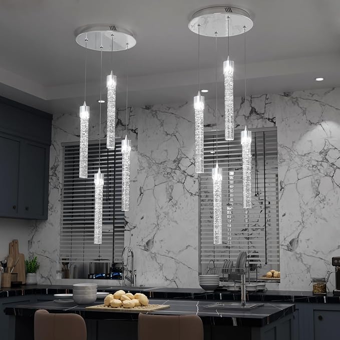 ykolupty 4-Lights Kitchen Island Pendant Lights Silver Mini Chandeliers for Dining Room Crystal Pendant Lighting Ceiling Lights for Hallway Foyer Living Room