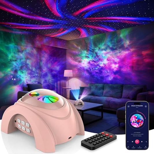 Rossetta Dual Lens Galaxy Projector, Star Projector for Bedroom with White Noise & Bluetooth Speaker, Remote, Timer, Aurora & Nebula Night Light Projector for Room Decor, Gifts for Kids Adults Teens