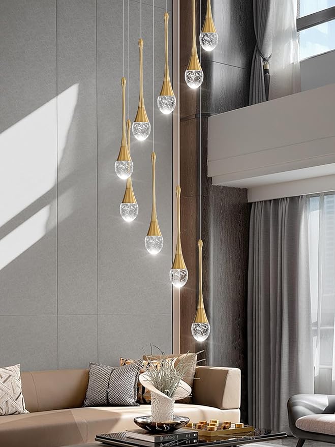 ykolupty H100'' Modern Chandelier 9-Lights Gold Foyer Entrance Chandeliers High Ceiling Chandelier LED Dimmable 2700-6000K Fixtures