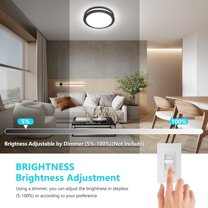 OOWOLF 4-Pack 13inch Flush Mount LED Ceiling Light Fixture, 5CCT 36W 3600LM, 3000K 3500K 4000K 5000K 6000K 5 Color Selectable Dimmable Ceiling Lamp, Black Ceiling Light for Kitchen Bedroom Bathroom