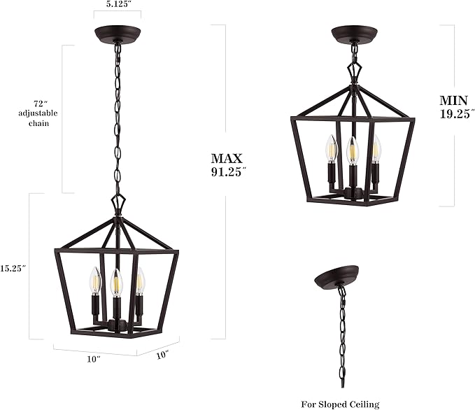 JONATHAN Y 10" Oil Rubbed Bronze 3-Light Pagoda LED Pendant Lantern, Classic Modern Farmhouse Chandelier for Kitchen Island, Dining Room, Entry, Foyer, Rustic Iron Frame JYL7601A