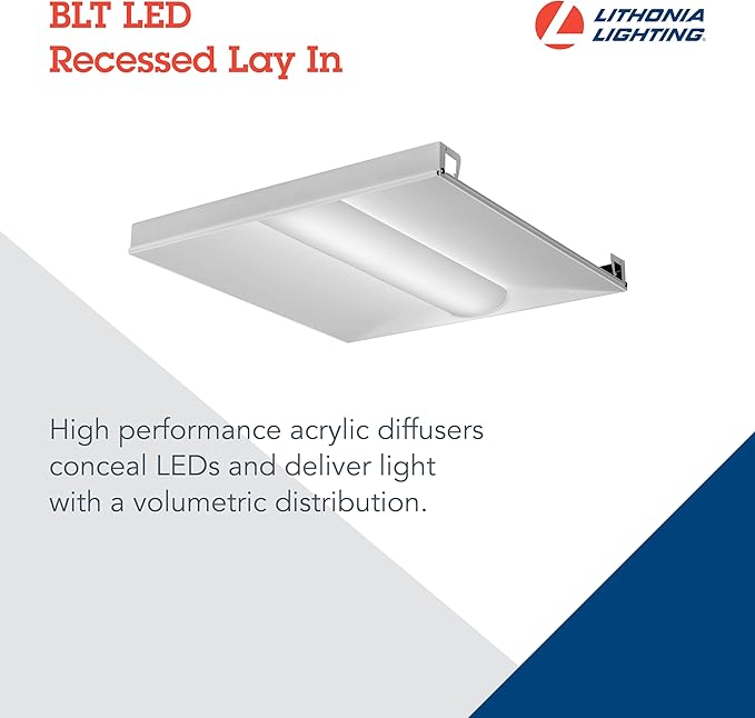 Lithonia Lighting 2x2 LED Troffer Light, BLT Series Low Profile LED Drop in Ceiling Light for Dropped Ceiling with Curved Ribbed Diffuser, 3300 Lumens, 3500K Neutral White